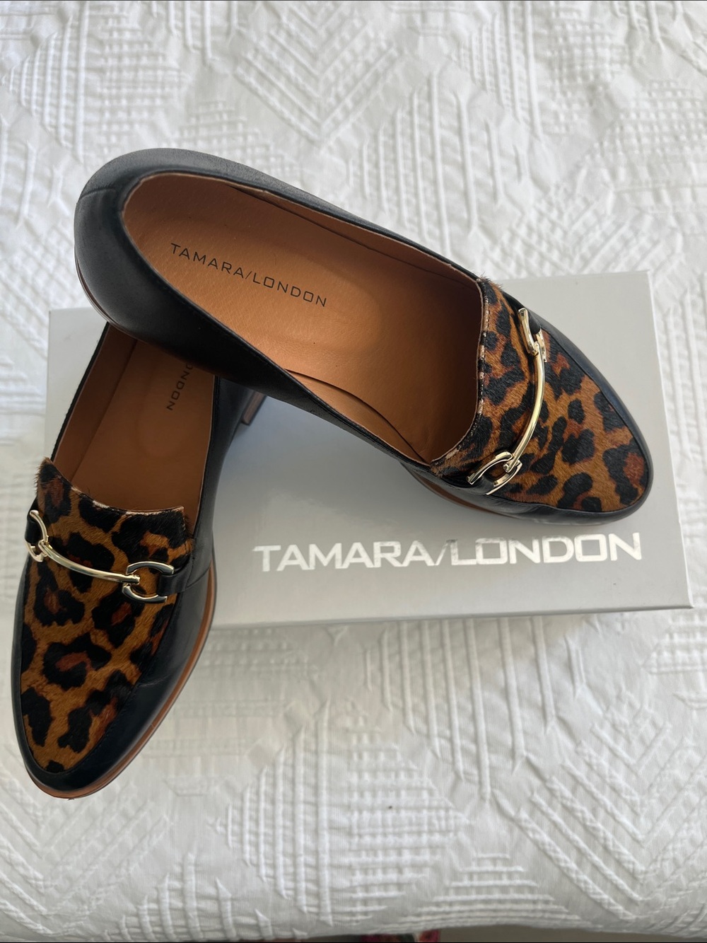 Leopard Print and Black Leather Loafers